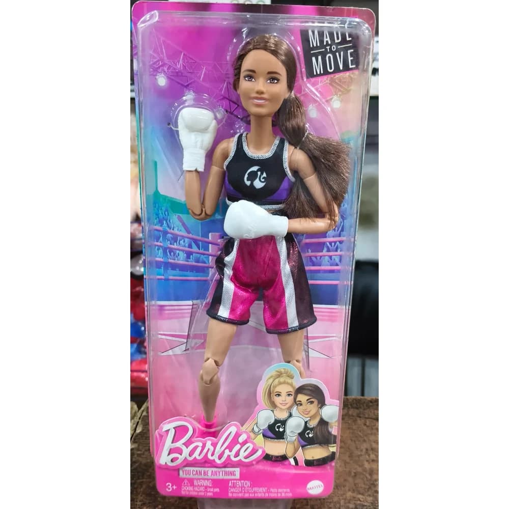 Barbie Made to Move boxer doll with white boxing gloves in retail packaging