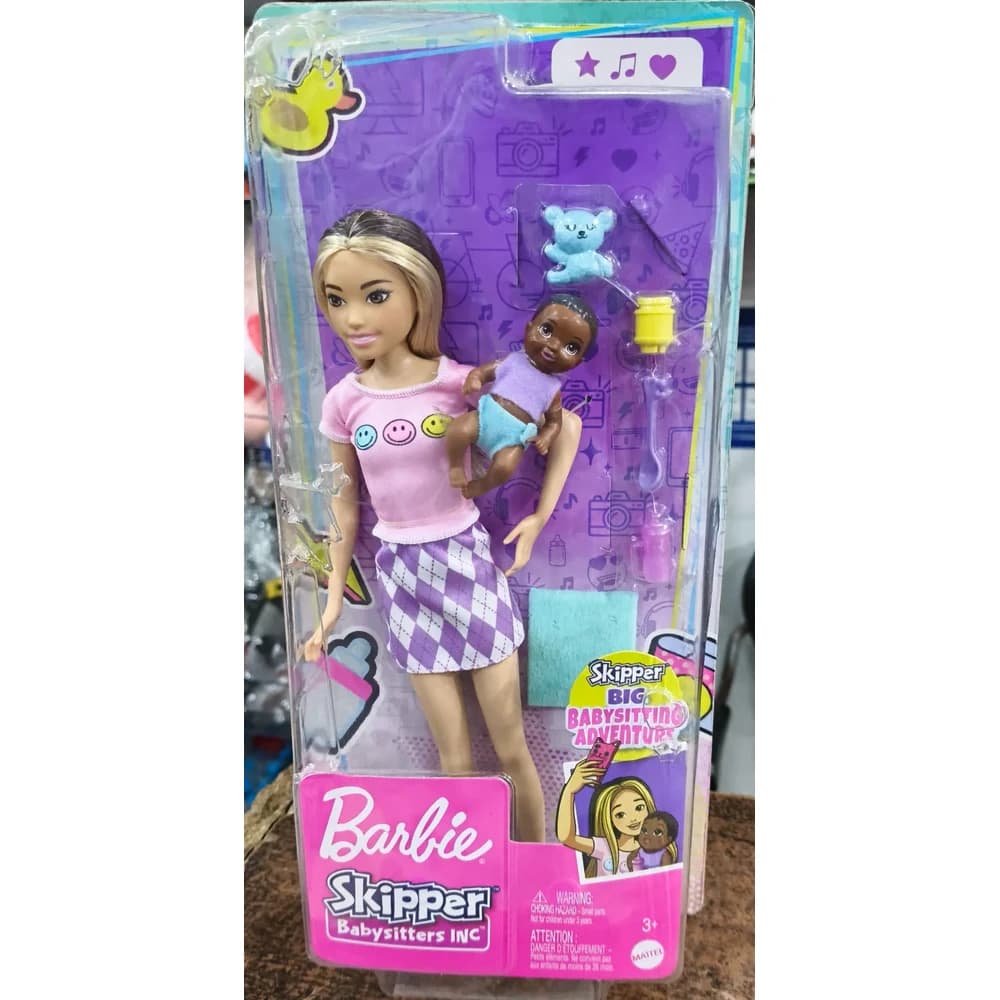 Barbie Skipper Babysitters Inc doll with baby doll and accessories in retail packaging