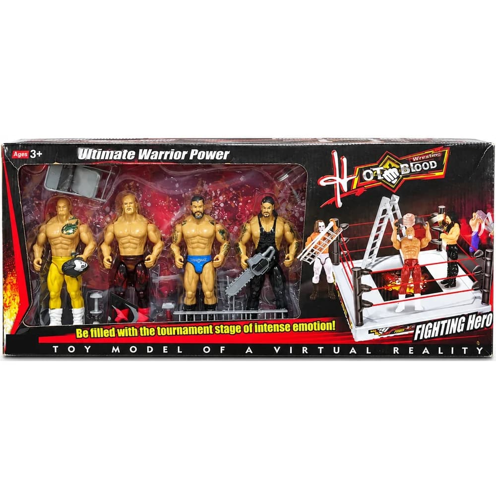 Hot Blood Wrestling Fighting Hero set of 4 wrestler figures with accessories