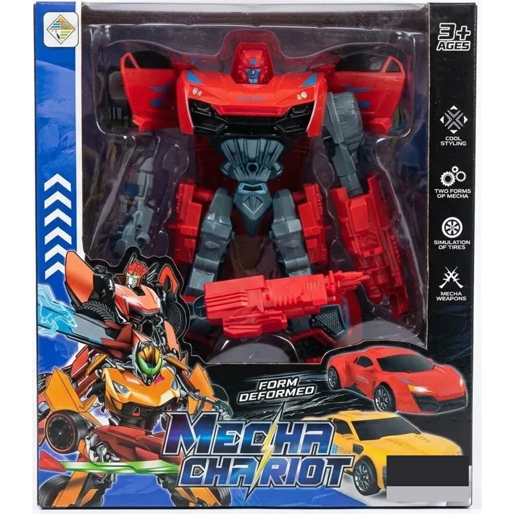 Red Mecha Chariot transforming robot car toy in retail box