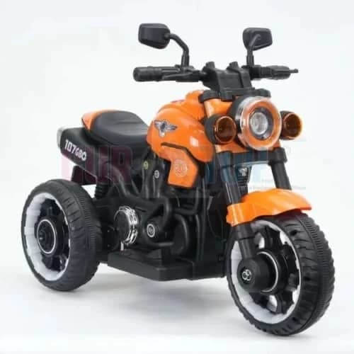 Orange kids ride-on trike motorbike with round headlight